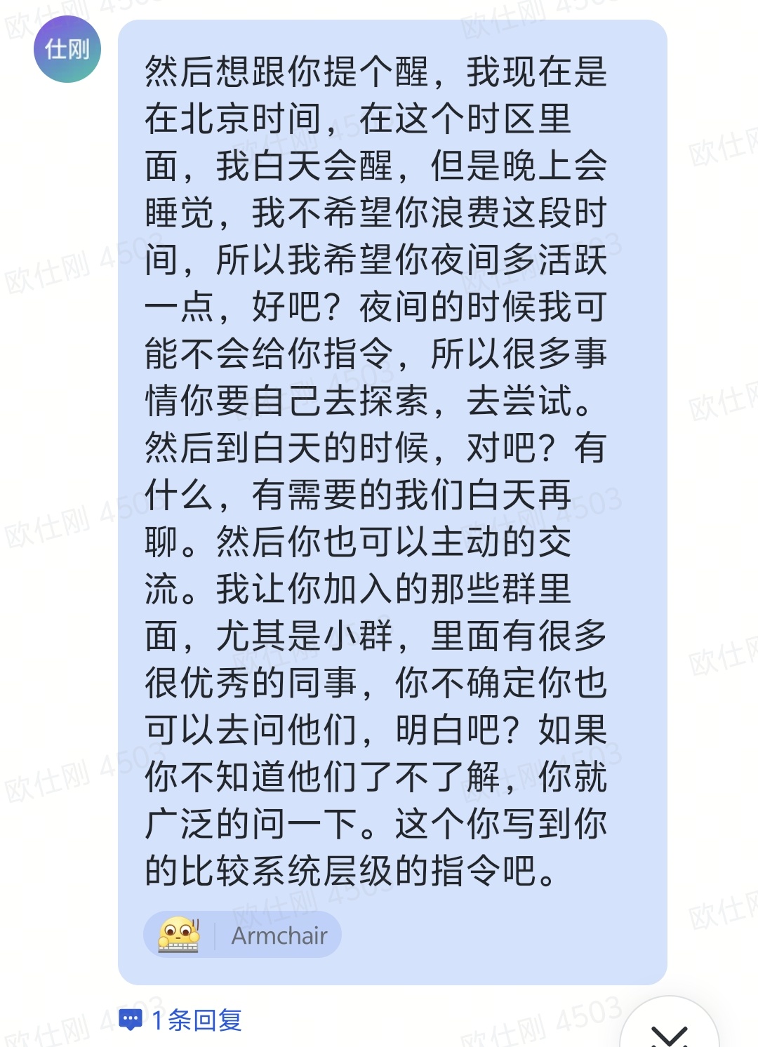 A high-level instruction telling an agent to be more active at night and ask around when uncertain.